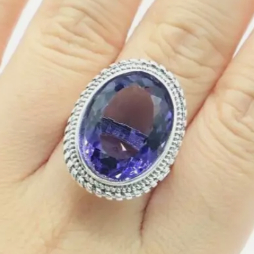 New simulated lolite sterling silver ring